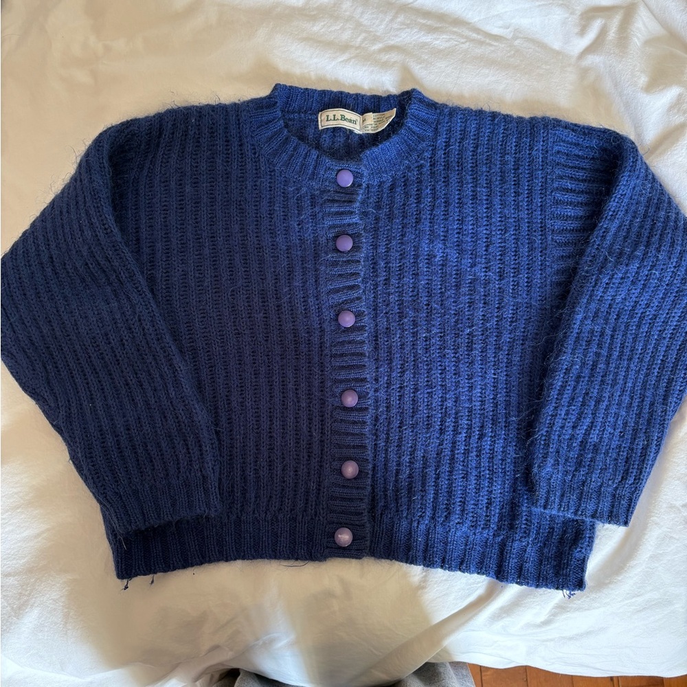 Vintage L.L. Bean Blue Mohair Blend Cardigan, Size M
